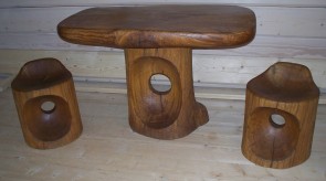 19. Table with small chairs. Oak. h 63, chair h 40.